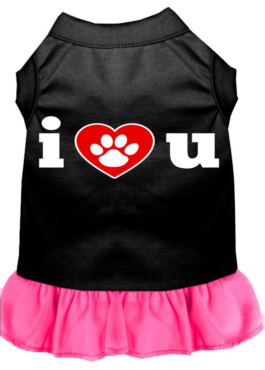 I Heart You Screen Print Dress Black with Bright Pink XS